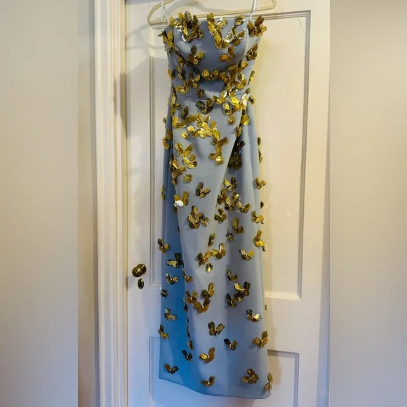 Carolina Herrera butterfly applique strapless column dress gown &custom cape - Picture 3 of 14